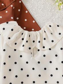 Baby Girls' Cute Elegant Round Neck Ruffle Hem Polka Dot Print Long Sleeve Ruffle Cuff Back Closure Water Drop 2-Piece Set Fashion Versatile Casual Toddler Clothing Spring Summer Suitable For Daily Wear And Outings - Multicolor - View 5