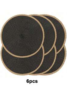 4/6pcs 15 Inch Black Round Woven Placemats, Washable, Wipeable, Heat-Resistant, Suitable For Holiday Parties, Indoor/Outdoor Daily Use, Birthday Parties, Wedding Dinners, Home Kitchen Dining Table Decoration Non-Slip Mats - Brown - View 9