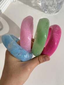 4件組女款幾何正方形樹脂手鐲套組，不對稱粉色、藍色、綠色、洋紅色寬口手環，時尚多功能女飾品 - 彩色 - 查看 4