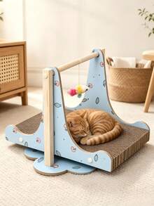 Multifunctional Cat Scratcher Made Of Wear-Resistant Corrugated Paper For Cats To Sharpen Claws And Rest, Equipped With Cat Teaser Toys, Featuring A Stable And Attractive Cloud-Shaped Base - one-size - View 7