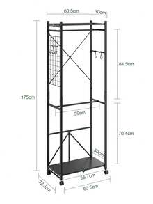 SoBuy | Freestanding Coat Rack White | Rolling Garment Rack With Wheels | Mobile Wardrobe Organizer Metal | 60*32*175 Cm | Load Capacity 40 Kg | KLS21-W - Black - View 3