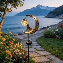 Solar Powered Garden Stake Lights, Vintage Metal Crescent Moon Dog Statue Decor, Decorative Cracked Glass Ball Landscape Lights, Suitable For Yard Lawn Patio Pathway Backyard Decoration, Ideal Holiday Housewarming Gift - Puppy Floor Socket - View 4