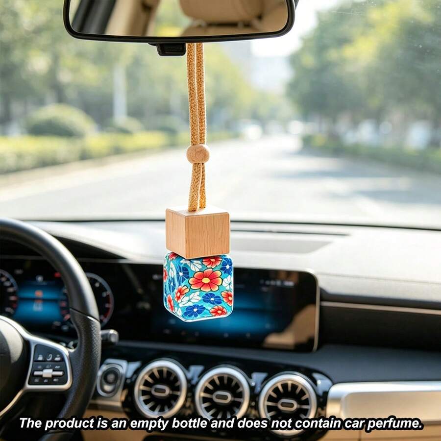 Auto-Aromatherapie-Hängeflasche, Auto-Rückspiegel-Anhänger, langanhaltendes Duftgeschenk, Auto-Hängeduftflasche, Auto-Innenraum-Lufterfrischer-Zubehör, Auto-Zubehör, Auto-Duftflaschen-Anhänger, bemalte Auto-Aromatherapie-Flasche, weicher Ton-Holz-Flaschendeckel, 8ml Kapazität Auto-Duft-Leerflasche, Duft nicht enthalten - A - Übersicht 1