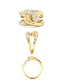1pc Luxury Double-Circle Interlocked Full Zirconia Stone Ring, Minimalist Elegant Gold/Silver Color Versatile Band Ring, Niche Luxury High-End Daily Wear Accessory, Quality Jewelry For Women - Gold - View 3