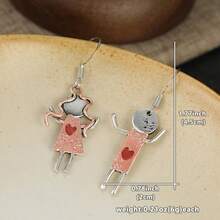 Gmzalx Women's Asymmetric Cartoon Couple Character Long Ear Hook Earrings, Contrast Red Heart Design, Niche Personalized, Suitable For Daily Wear, Dating And Gifting, Multi-Functional - Two-color - View 7