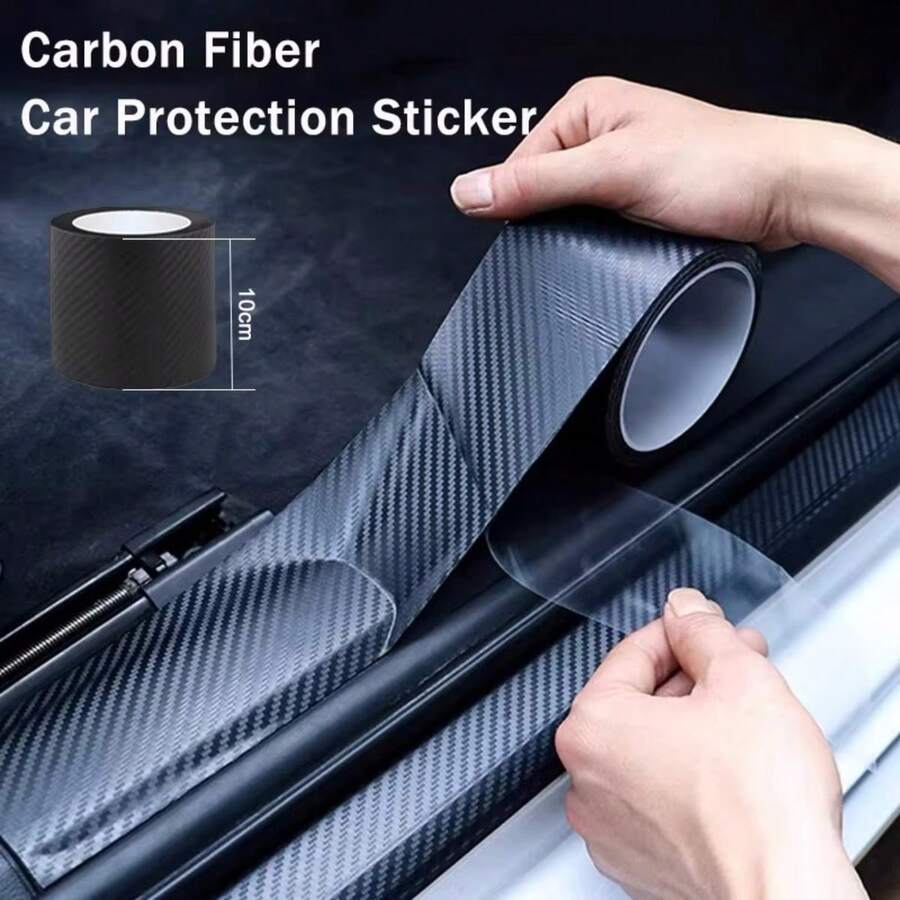 1-5m Nano Carbon Fiber Car Tape For Door And Rearview Mirror, DIY Protective Film, Waterproof Adhesive - Black - View 1