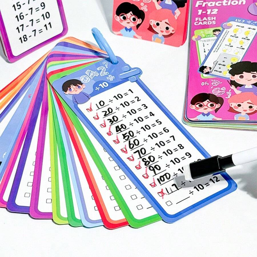 1 buah/Kartu Flash Matematika yang Dapat Dihapus Penjumlahan Pengurangan Perkalian Pembagian Aritmatika Alat Bantu Belajar Edukatif Kartu Latihan Portabel yang Dapat Digunakan Kembali untuk Siswa Sekolah Dasar Mainan Belajar di Rumah dan Kelas - Gaya multi-warna acak - View 1