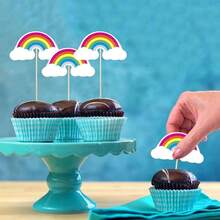 24/36pcs Rainbow Cloud Cupcake Toppers Set, Colorful Party Decorations For K*Ds Birthday, Baby Shower Dessert Decor, Rainbow Theme Party Supplies - Classic Rainbow - View 3