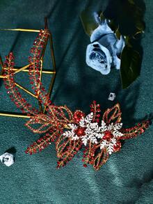 1 pieza Clip para el cabello de novia con strass rojo, adecuado como accesorio para el cabello de mujeres en fiestas de boda - Rojo - Ver 7