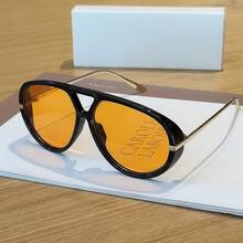 1 Pair New Pilot Frame Metal Leg Hollow-Out Fashion Glasses, Oversized Shield Style Unisex Beach Driving Decorative Glasses, Bohemian - Multicolor - View 6