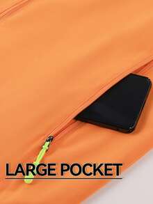 Men's Solid Orange Stand Collar Zip-Up Outdoor Jacket, Lightweight Mesh Lining, With Zippered Pockets, Suitable For Hiking, Camping, And Casual Wear. - Orange - View 6
