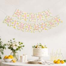 Happy Birthday Banner - Lemon Theme Party Garland, With Adjustable Distance, Non-Glare Paper Cardstock Bunting Sign, For Summer Tropical Fruit Birthday Decorations - Pink Lemonade - View 4