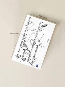 STARTTOOS 1pc Large Arm Tattoo Sticker, Black Star Moon Feather English Cursive Pattern, Temporary Tattoo Sticker For Arm, Waist, Abdomen, Shoulder, Neck, Collarbone, Leg, Party Gift, Holiday Gift - Black - View 7
