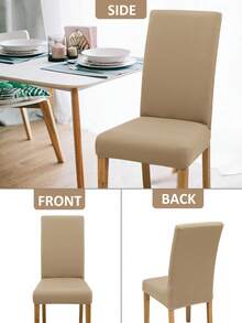 1PC/4pcs/6pcs Solid Color Milk Silk Dining Chair Cover, 160g Elastic Polyester Fiber, Removable Elastic Dining Chair Cover, Suitable For Dining Room, Living Room Dining Chair Cover, Home Decor - Khaki - View 3