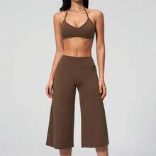Women's 2 Pieces Set, Tank Top With Short Wide Leg Pants, Suitable For Vacation, Date, Daily Wear. Sports Set - Chocolate Brown - View 4
