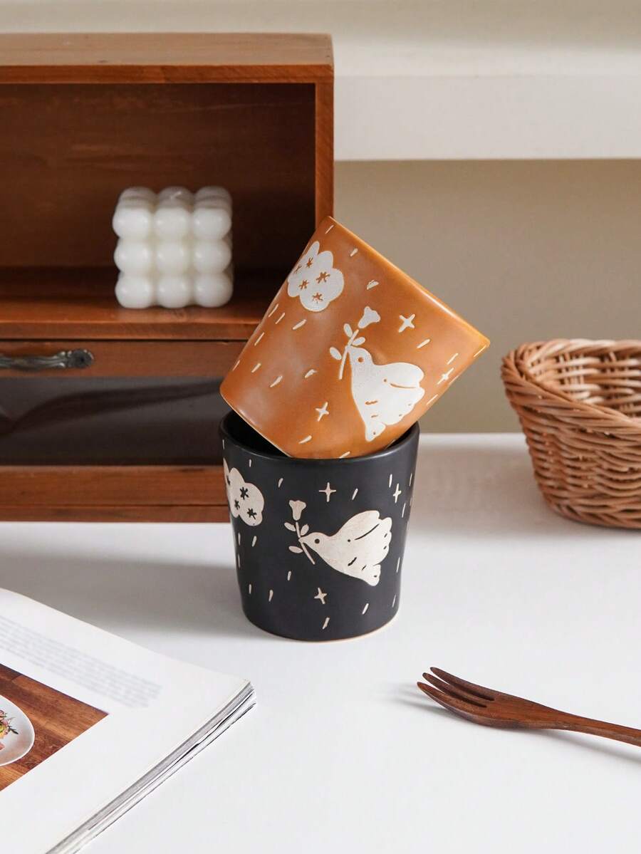 1pc 310ml Bird Ceramic Mug, "Spring Dove" Design, Perfect For Coffee; Ideal Home Decor And Tableware, Cafe Latte Art Mug, Tea Cup, Gift And Holiday Decoration