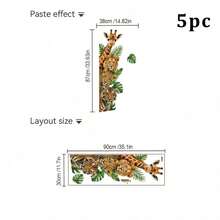 1/3/5pcs Vertical Jungle Animal Wall Decals, Giraffe Lion Tiger Leopard Tropical Monstera Leaf Print, Self-Adhesive Removable Vinyl Wall Mural For Living Room Bedroom Kids Room Decor - Animal Stickers - View 12