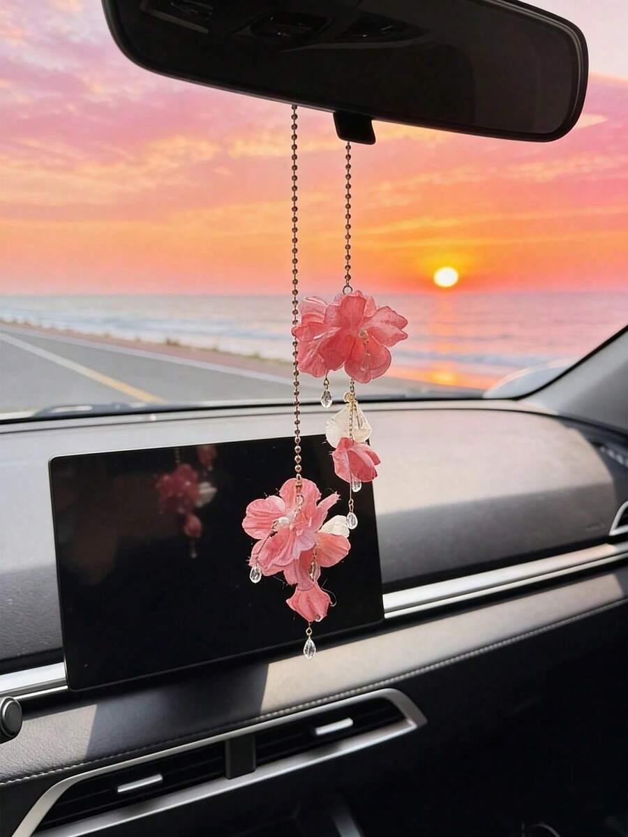 Creative Metal Car Pendant Vintage Boho Hanging Ornament, Women Rearview Mirror Accessory, Fashion Car Interior Decoration Gift - A - View 1