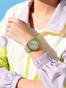 REBIRTH 1pc Women's Silicone Strap Casual Versatile Personalized Style Quartz Watch Suitable For Daily Wear - Green - View 4