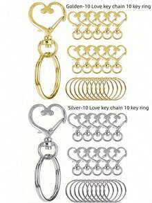 20/80 piezas/Juego Anillos de llave con gancho giratorio en forma de corazón - (10 piezas Llaveros + 10 piezas Anillos de llave) Accesorios para hacer llaveros, Accesorios para hacer joyas, DIY - Multicolor - Ver 17