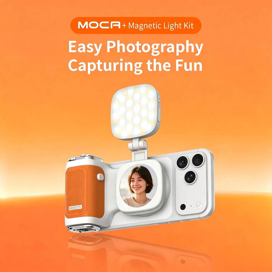 COMITOK MOCA Magnetic Phone Camera Grip With Fill Light Wireless Remote Control Ergonomic Handle For IPhone 17 Supports IOS17/18/26 Features 1/4" Screw For Tripod Mounting Ideal For Night Photography Vlogging And Touching Up Makeup On The Go