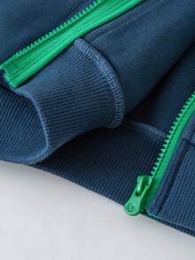 mini bala 2pcs Kids Vintage School Uniform Jacket And Pants Set, Breathable Casual Outfit, Suitable For Boys And Girls, Autumn/Winter - Dark Blue - View 8