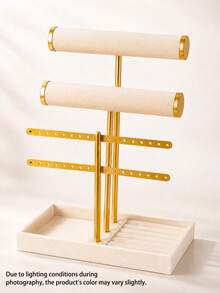 1pc 3-Tier Bracelet Display Stand - Jewelry Storage Rack, Detachable T-Bar Beige Velvet Bracelet Holder, Jewelry Storage Organizer, Suitable For Bracelets, Necklaces, Earrings, Rings, Unique Gift For Women, Moms, Jewelry Box - Multicolor - View 10