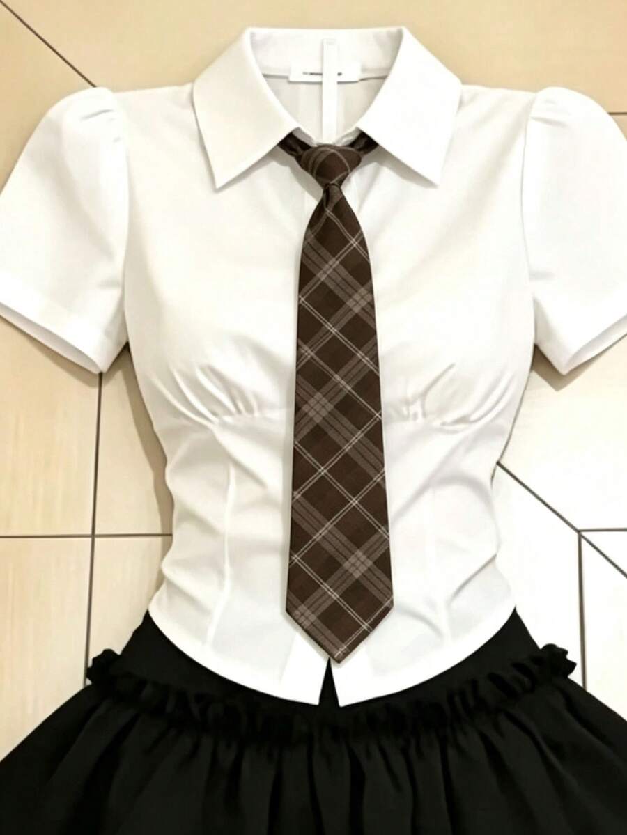 可調節式制服領帶,復古條紋結領帶,中性學生校服領帶,西裝襯衫領帶,適用於學校活動、Cosplay配件、萬聖節 - 咖色 - 查看 1