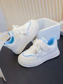 1 Pair Girls' Slip-On Sneakers, Butterfly Embroidery Soft Sole Anti-Slip Design, Hook And Loop Athletic Shoes, Comfortable Versatile Back To School Shoes, Suitable For Spring And Autumn Outdoor, Daily, Party And School Wear White Sneakers - Blue - View 3