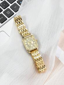Disu 1件裝 新款經典極簡商務女款石英手錶，鑲鑽不鏽鋼錶帶 - 金色 - 查看 4
