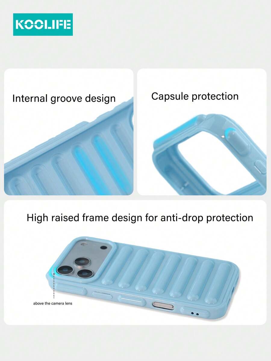 Koolife 1pc Solid Color 3D Capsule Phone Case, TPU Material Soft, Creative Design, Air Cushion Anti-Drop, Suitable For Apple 17/17Pro/17ProMax - Blue - View 1