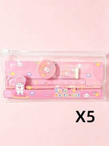 25pcs/5sets Stationery Set Including Pencils & Erasers, 5pcs/1set Pencil Case With Cute Cartoon Design, Versatile Student Supplies Combination, Suitable For Friends, Graduation, Stationery Gift Box, Back To School - Multicolor - View 12