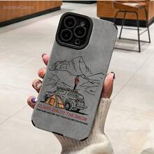 [Envío en 24h desde DE/FR/ES]Funda práctica para teléfono: 1 diseño plano 2D, estético, hermoso, lujoso, con diseños impresos de arte lineal de aventuras de camping en la montaña, frases de viaje, cinco colores disponibles: gris, azul, verde, marrón. Compatible con iPhone 17/16/15/14/13/12/11/XS/XR/X/Plus/Pro/Max. Funda impermeable minimalista - regalo perfecto - A - Ver 8