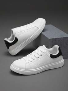 Men's Round Toe Lace-Up Flat Skate Shoes Casual Style All Season White - White - View 4