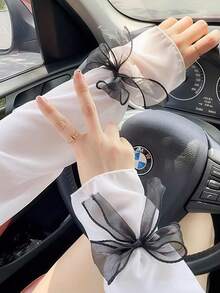 2pcs/1pc Pearl Glossy Ice Silk Sun Protection Arm Sleeves, Lightweight & Breathable, 3D Bow Flare Cuff Design, Suitable For Commuting, Travel, Driving - Multiple Styles - View 10