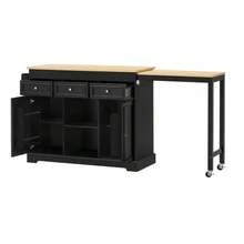 Kitchen Island On Wheels, Extendable Dining Kitchen Island With Spice Rack And Drawers, Mobile Freestanding Kitchen Island, Ideal For Kitchen And Dining Room (White) - Black - View 1