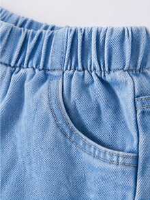 Girls' Cute Red Heart Embroidered Straight Leg Denim Jeans, Casual Everyday Fashion - Medium Wash - View 6