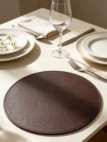 4pcs, Solid Color Round PU Leather Placemats, Table Mats, Washable Table Decor Mats, Non-Slip Durable Western Style Placemats, Odorless, Suitable For Restaurants, Cafes, Homestays, Fit For Holidays, Parties, Gatherings, Birthdays, Weddings, Dinner Parties. - Multicolor - View 2