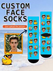 1 Pair Customized Face Pattern Socks, Summer Fun Cute Smile Design, Birthday Gift, Wedding Gift, Best Friend Gift, Family Socks, Holiday Gift - Multicolor - View 11