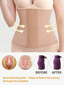 Women's Casual Comfortable Solid Color Fabric Button Front Opening Slightly Elastic Waistband, Shaping Support - Apricot - View 2