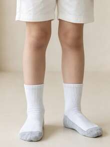5 Pairs Kids' Mid-Calf Casual Sports Socks, Contrast Color Yin Yang Design, Comfortable Student Socks For Big Kids - Light Grey - View 2