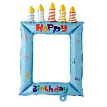Birthday Photo Frame Aluminum Foil Balloon, Candle Striped Print Selfie Frame Foil Balloon, Birthday Party Atmosphere Photo Props Party Scene Decoration - Multicolor - View 16