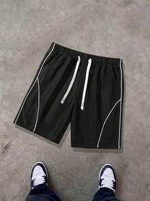 Men's Plus Size Summer Casual Sports Drawstring Waist Shorts - Black - View 2