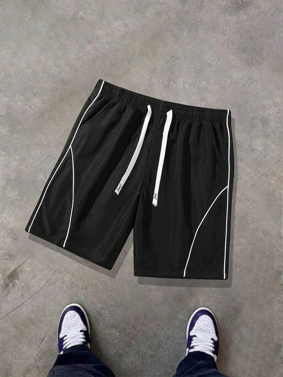 Men's Plus Size Summer Casual Sports Drawstring Waist Shorts - Black - View 1