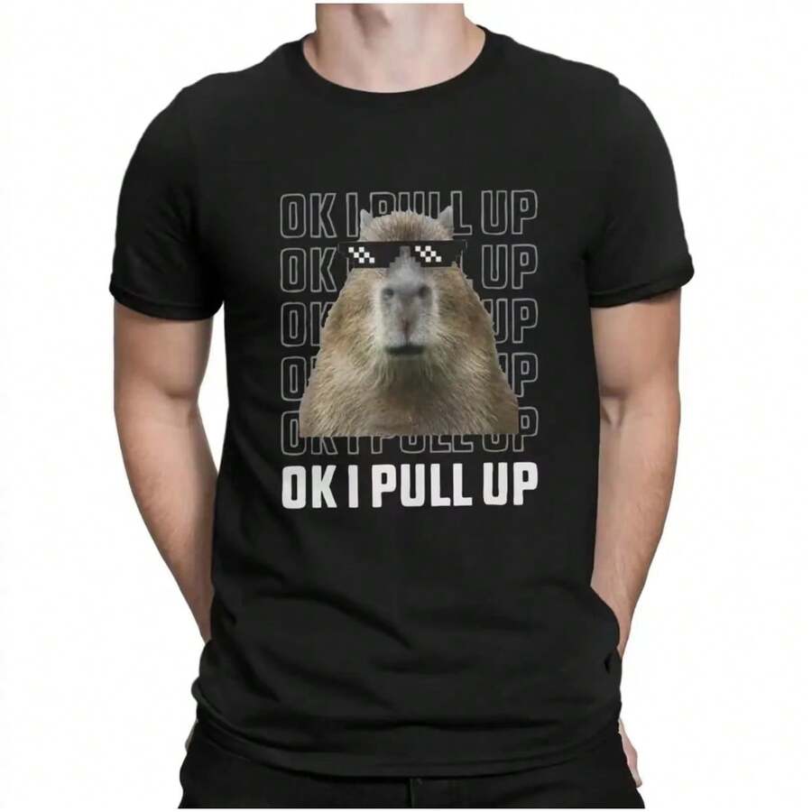 Crazy Ok I Pull Up 3 T-Shirts für Männer, Rundhals-T-Shirts, Capybara-Kurzarm-T-Shirts, Grafikkleidung 80080 - Schwarz - Übersicht 1