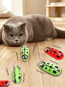 Automatic Vibrating Ladybug Interactive Cat Toy, Random Color, Built-In Replaceable Button Battery, Self-Play Kitten Hunting Toy - View 2