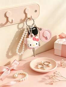 SANRIO 1個 Hello Kitty 鑰匙圈鑰匙套，粉色花卉圖案配珍珠手鍊掛繩，小型 RFID 防護卡套，可愛配件禮物，適合女性背包與手提包裝飾 - 查看 1
