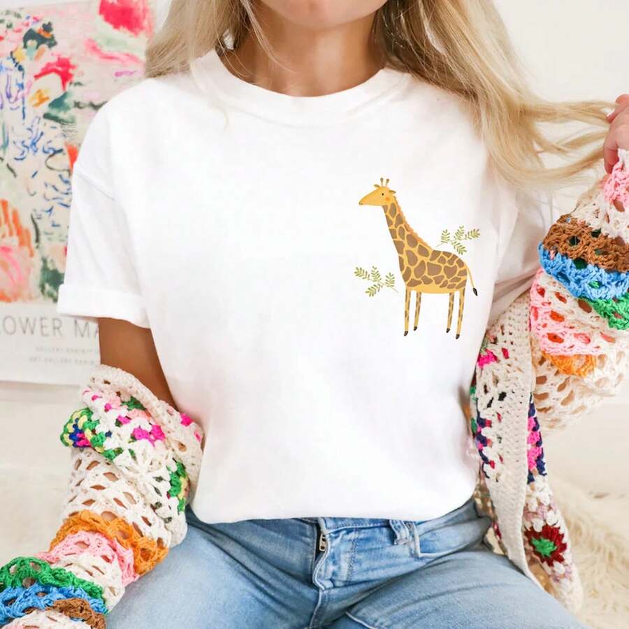 T-Shirt Giraffe Wildtiere Shirt Cute Africa Animal Shirt Clothing - Giraffenshirt Gift Outfit Cottagecore Wild Animals Daily Casual - White - View 1
