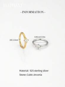 1 Peça Anel de Nariz de Diamante de Prata Esterlina S925 com 4 Garras, Prata Pura Banhada a Ouro 14K, Anel de Nariz com Diamante Único, Pequeno e Delicado, Simples e Versátil, Cor Dupla de Ouro e Prata, Adequado para Uso Diário de Mulheres - Piercing de nariz com diamante único de quatro garras - Visão 2