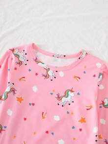 3 Sets Girls Long Sleeve Long Pants Pajamas Cartoon Unicorn Cute Print Spring Autumn Home Wear All-Over Print Set - Multicolor - View 4